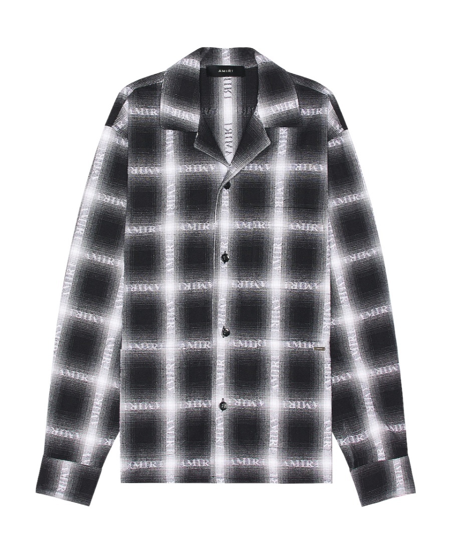 Amiri Checked Logo-print Shirt In Gray
