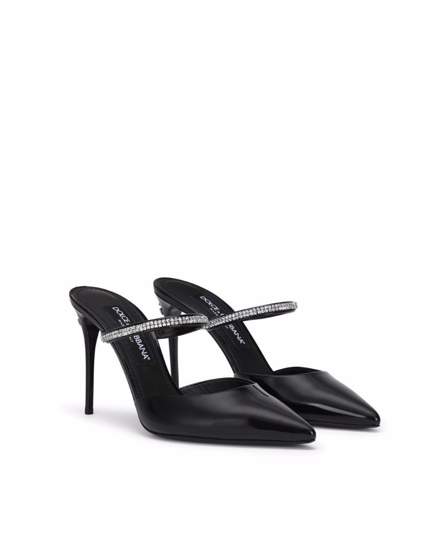 Dolce & Gabbana 90mm Embellished Patent Leather Mules In Black