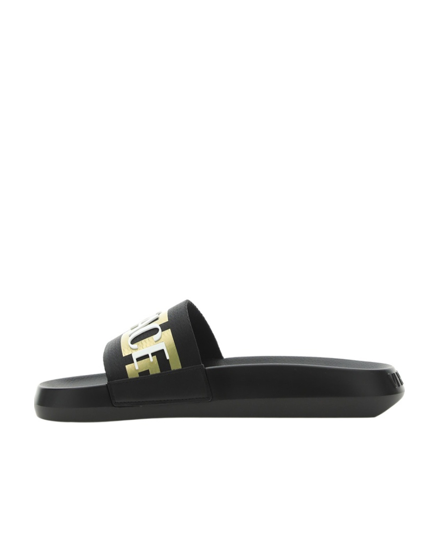 Versace Logo-appliqué Open Toe Slides In Black