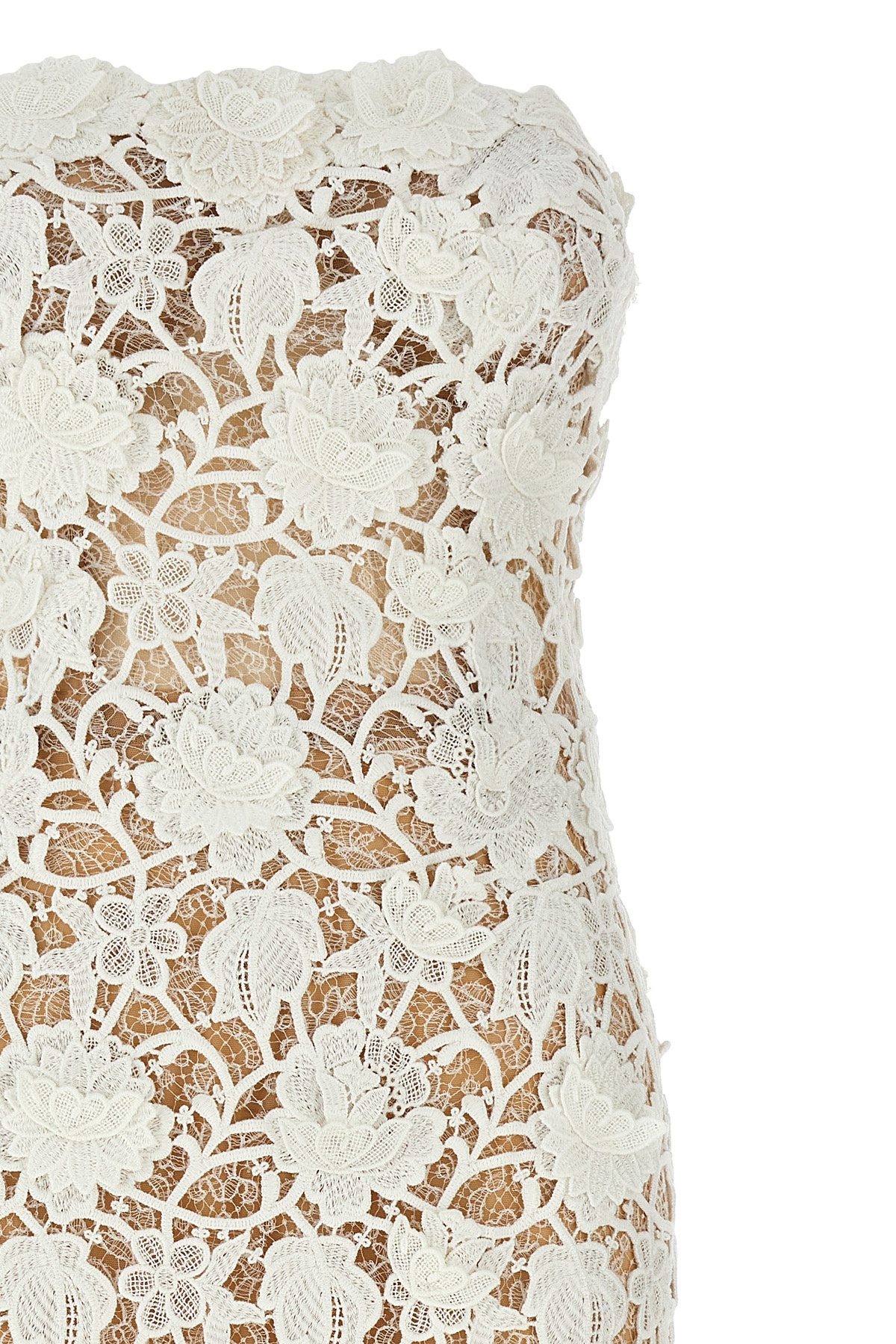 Ermanno Scervino Lace Overlay Strapless Midi Dress In White