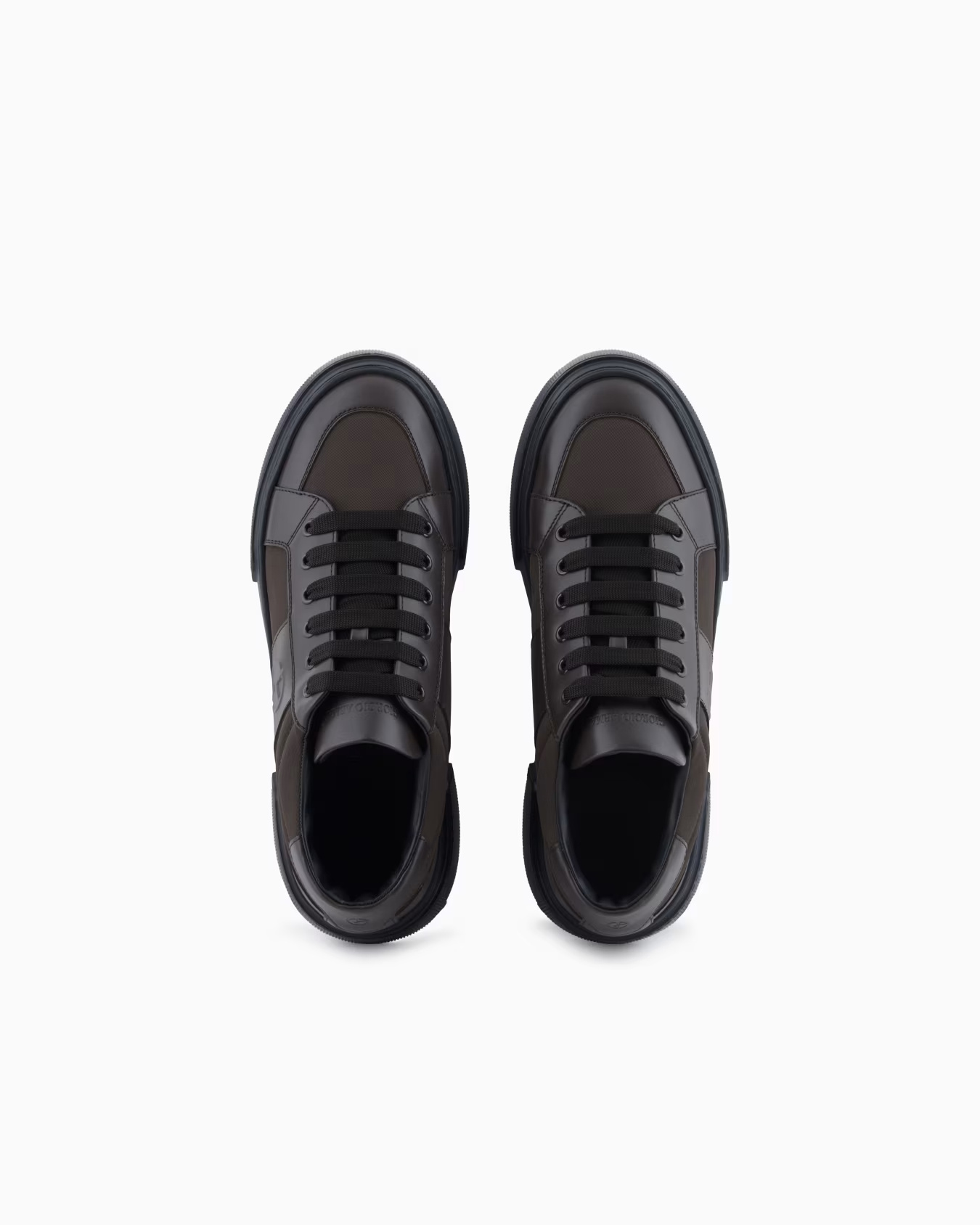 Giorgio Armani Leather And Fabric Sneakers In Brown