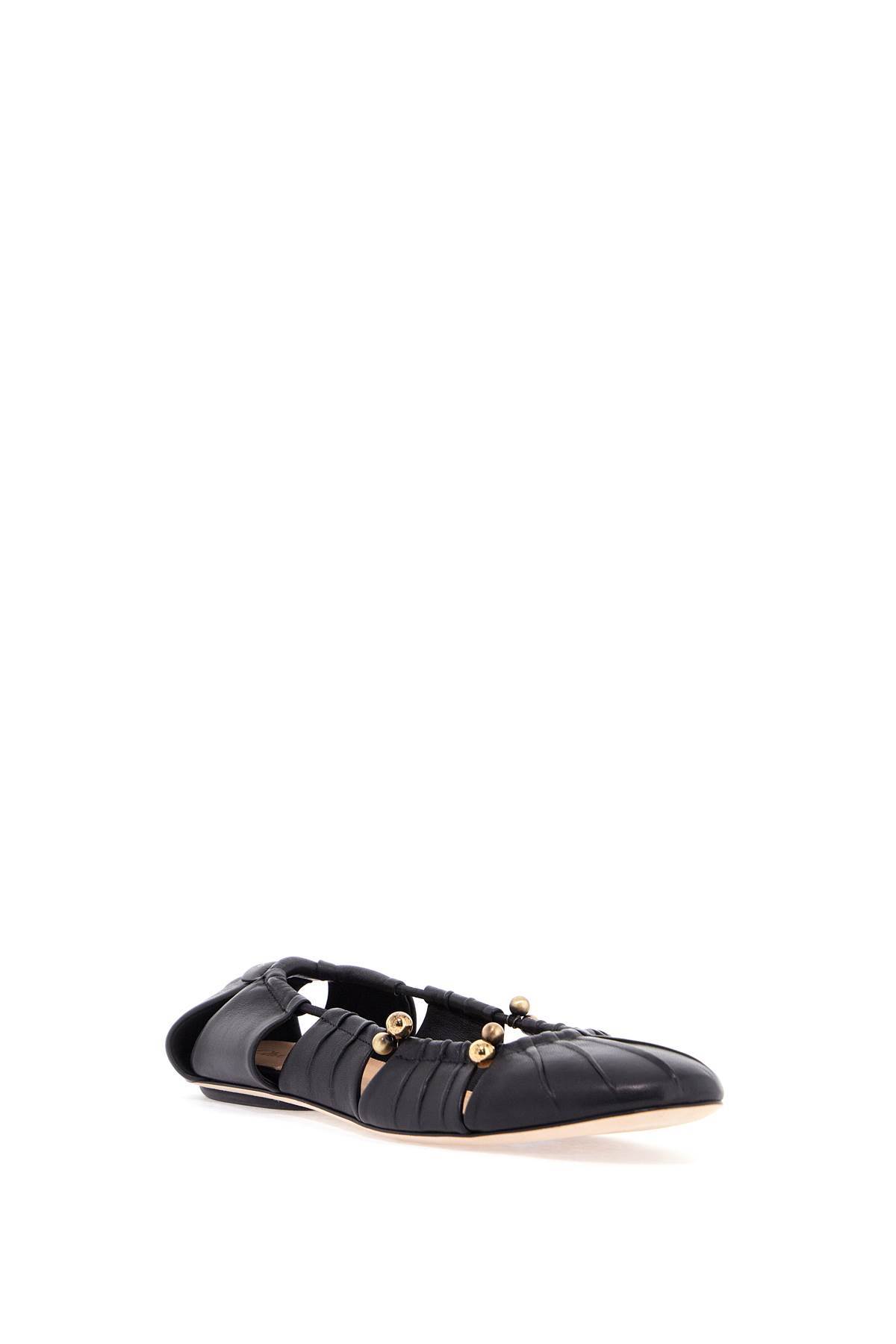 Chloé Luna Ballerinas With Gold-tone Accents And Pleated Design In Black
