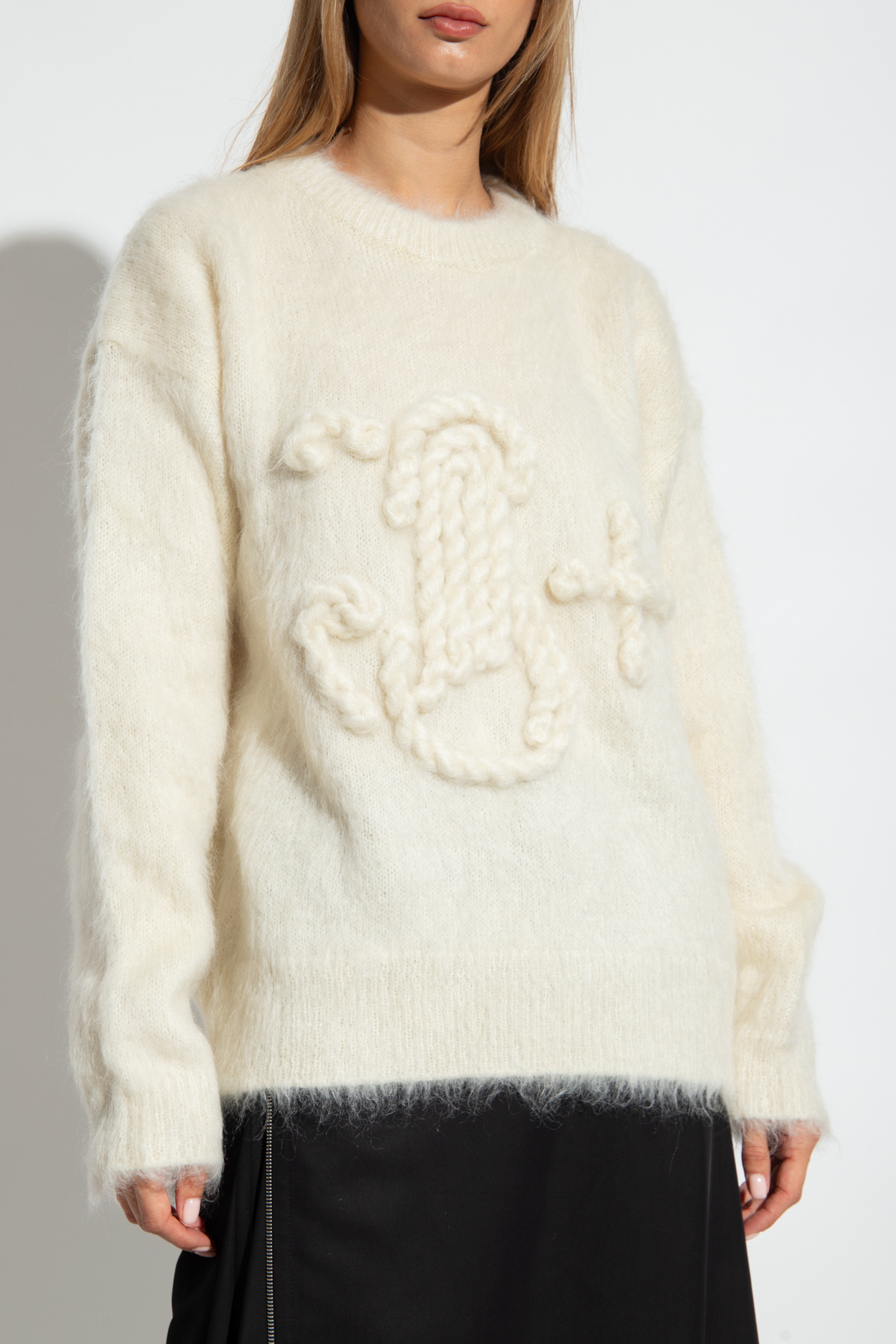 Jil Sander Embroidered Mohair Blend Knit Sweater In White