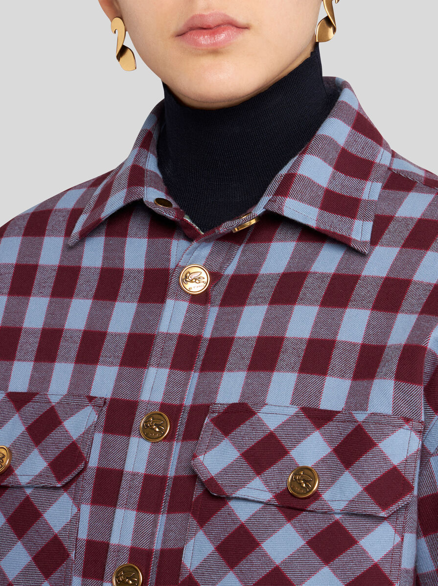 Shop Etro Checkerboard Jacquard Curved Hem Shirt In Gray