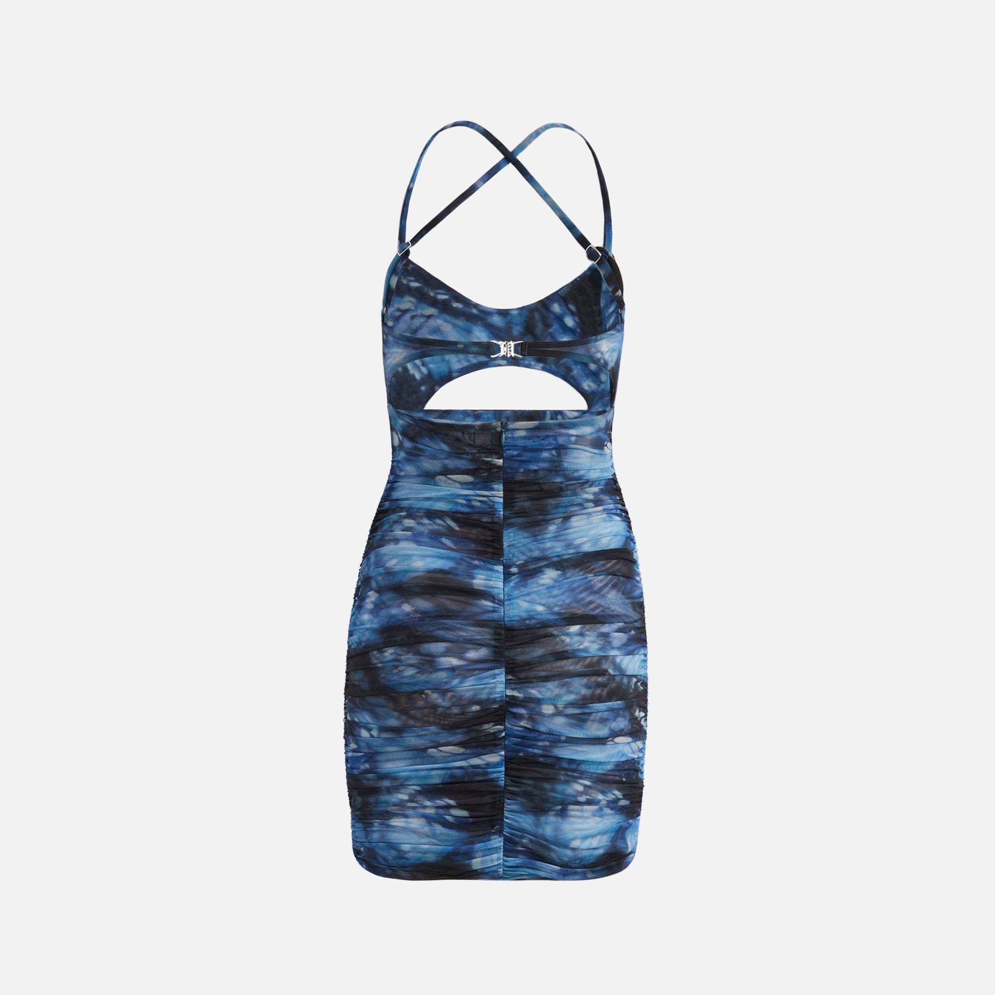Misbhv Blue Butterfly Mesh Mini Dress In Blue