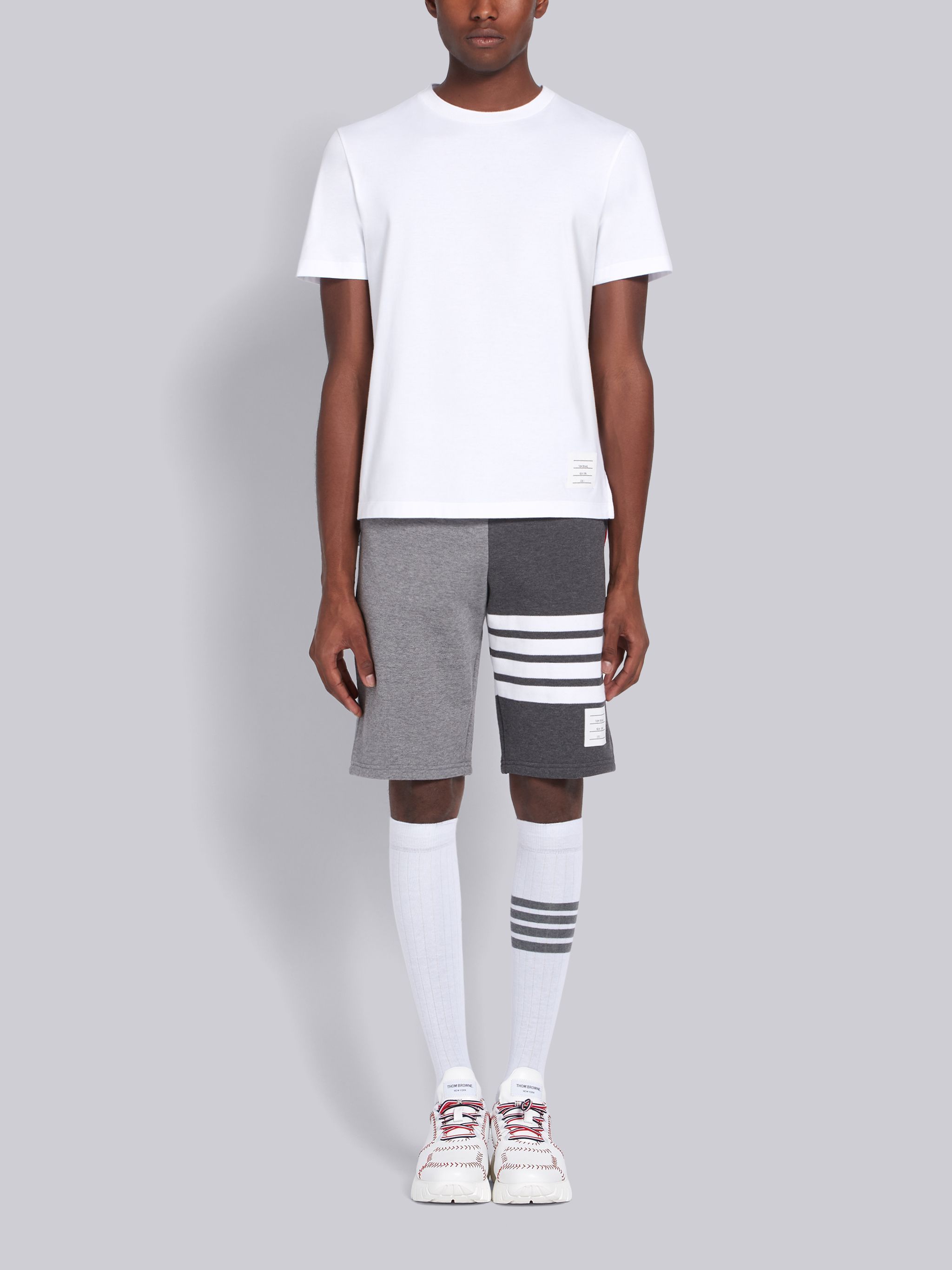 Thom Browne 4-bar Striped Sports Shorts With Drawstring Waist In Gray