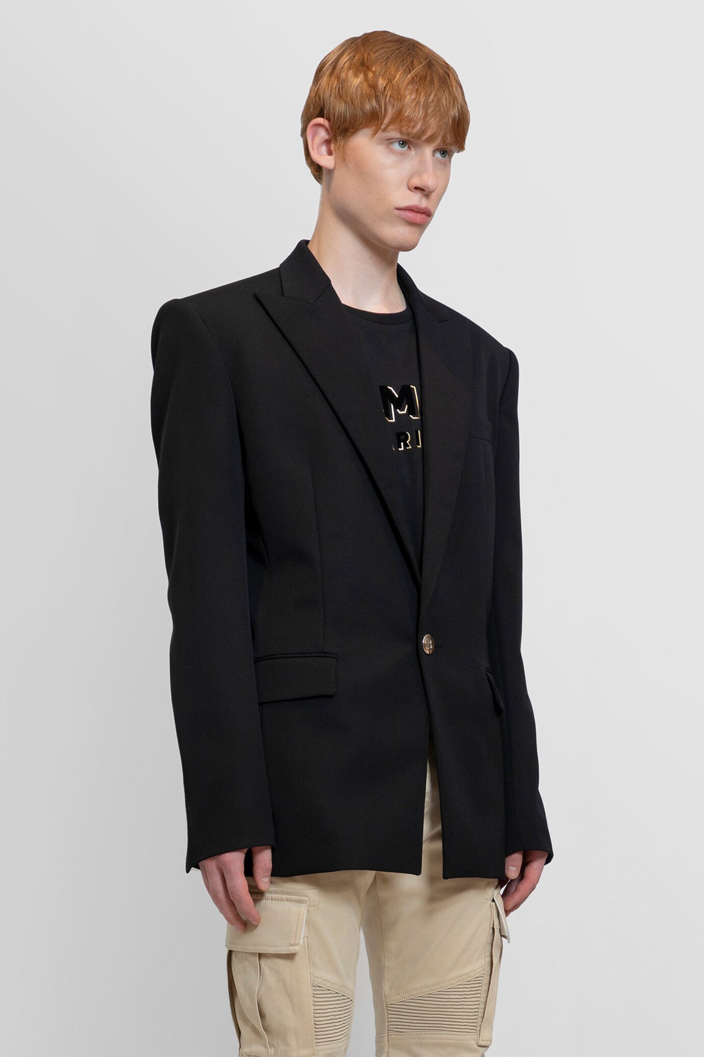 Balmain Fitted Wool Jacket With Notched Lapel In Black