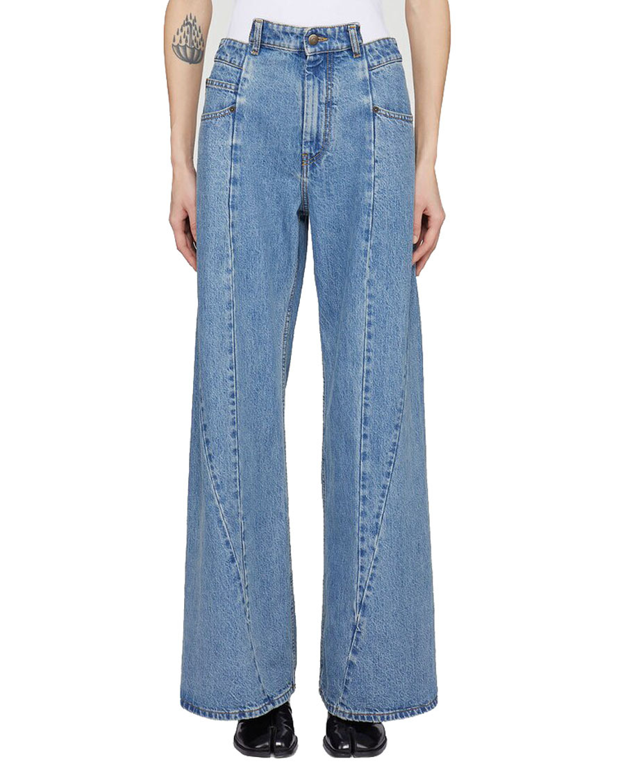 Maison Margiela High-waisted Cut-out Jeans With Wide Leg Silhouette In Blue