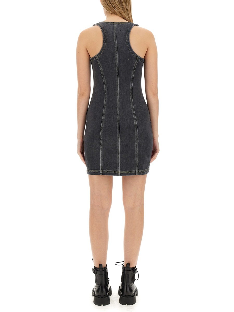 Moschino Fitted V-neck Mini Dress With Decorative Zippers In Gray