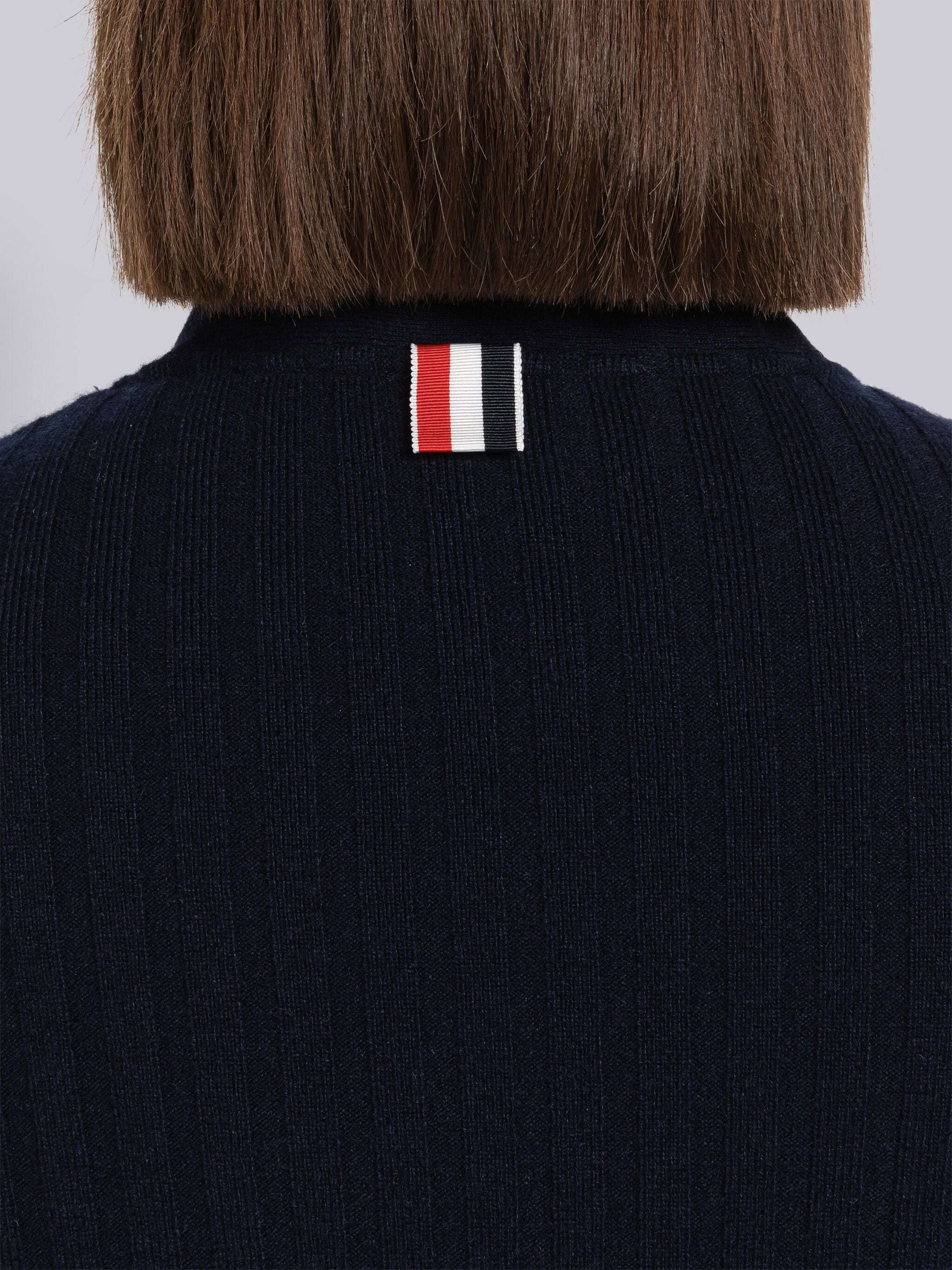 Thom Browne Long Rwb Ribbed Cardigan In Black