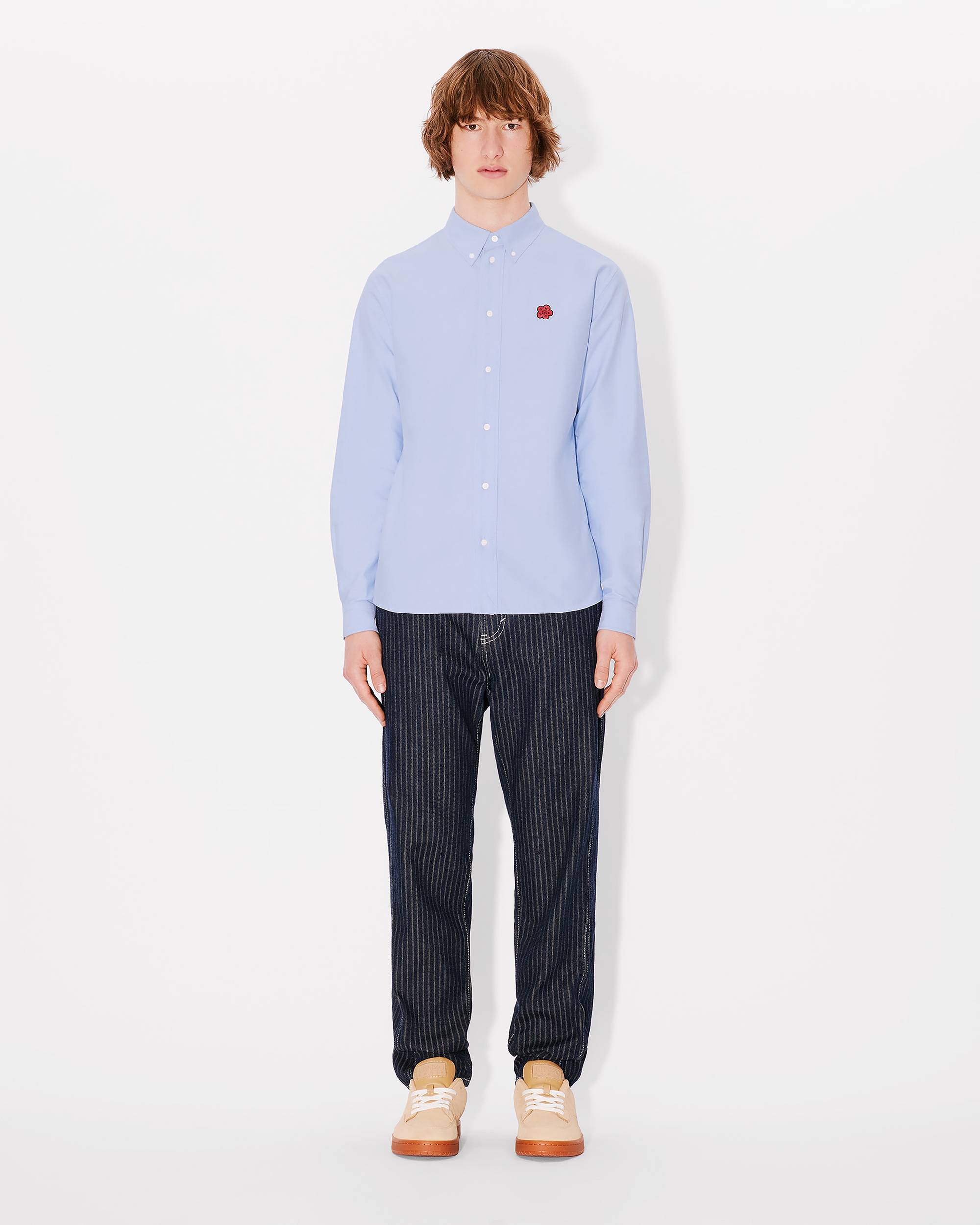 Kenzo Collared Shirt With Long Sleeves And Buttoned Cuffs In Blue