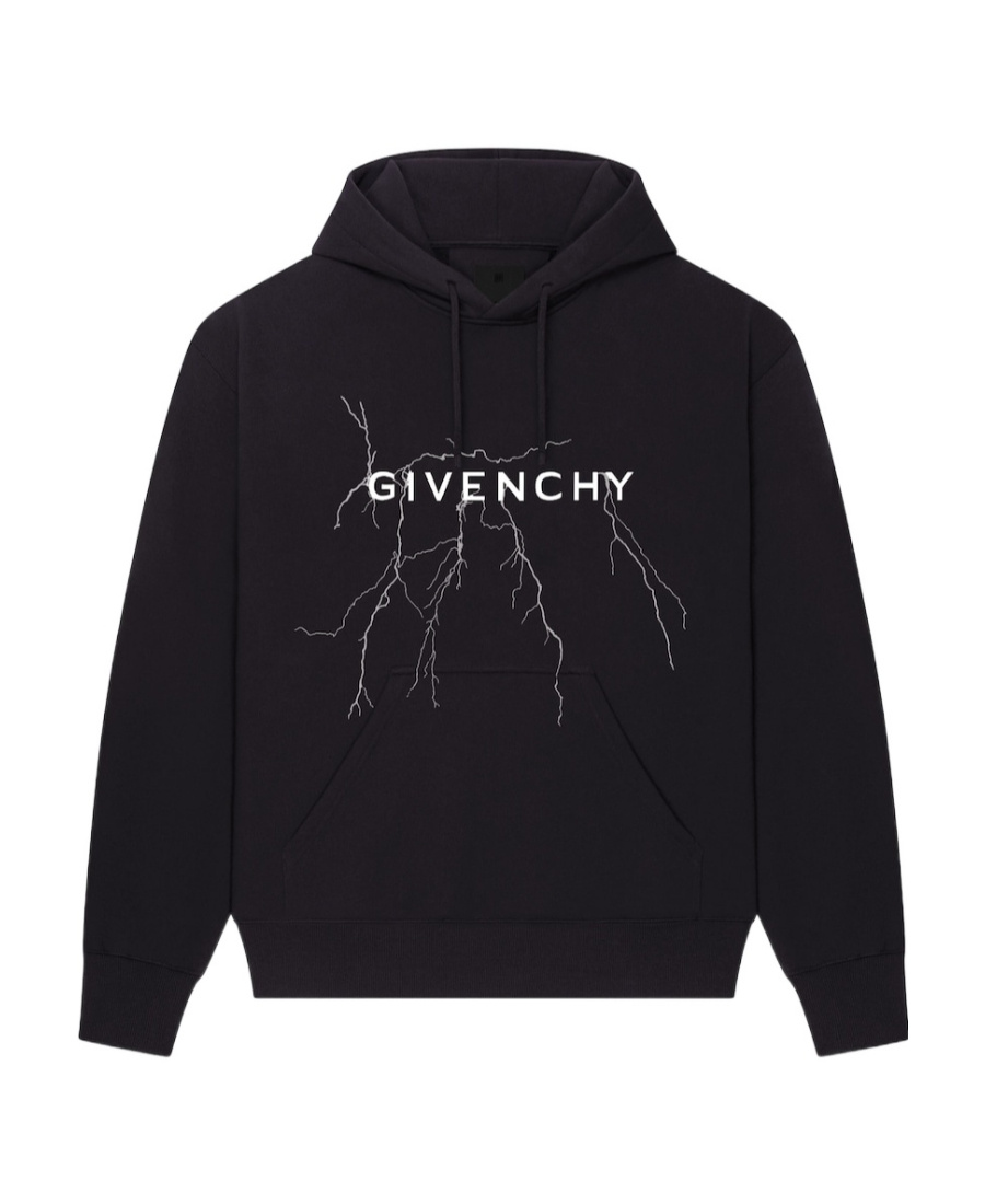 Givenchy Thunderbolt-print Cotton Hoodie In Black