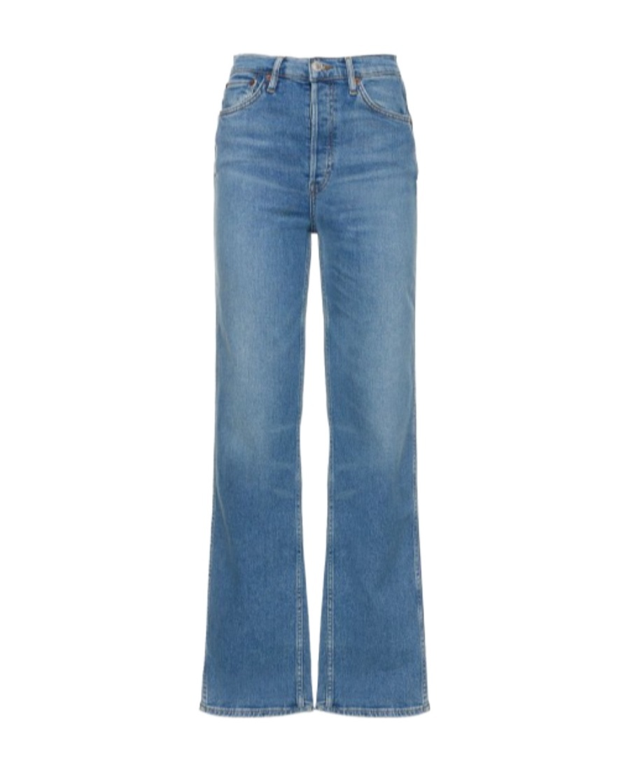 Re/done High Waist Straight Baggy Jeans In Blue