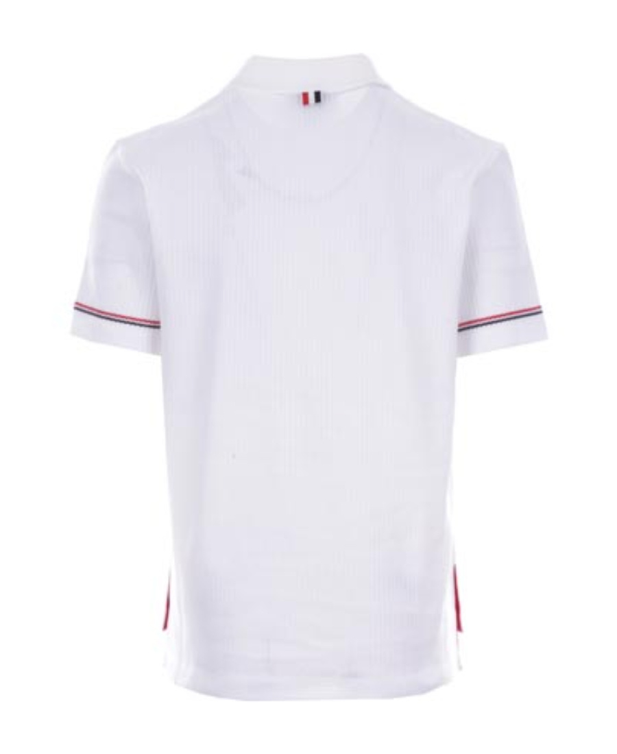 Thom Browne Short-sleeved Navy Polo Shirt With Patch In White