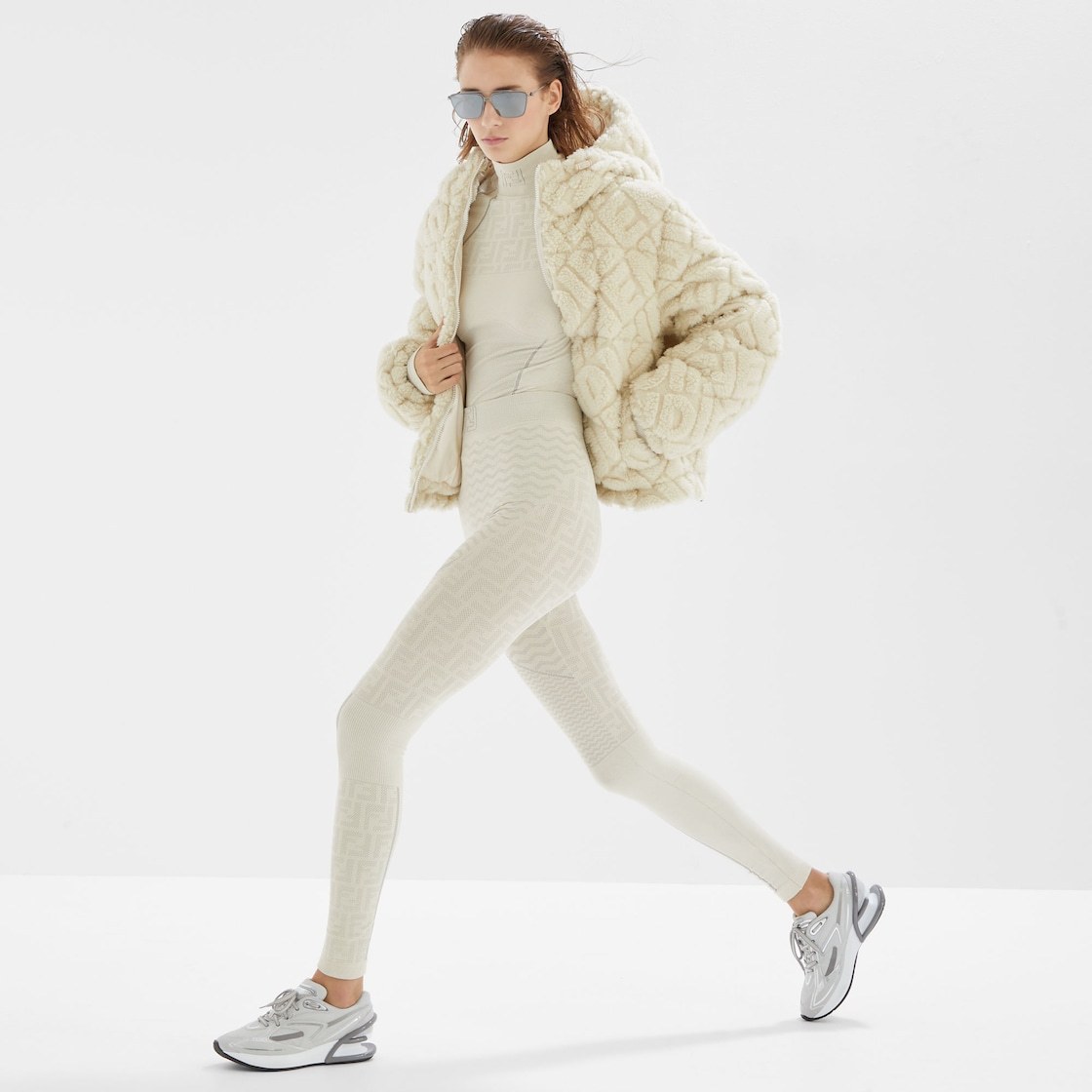 Fendi Ff-pattern Hooded Ski Jacket In Nude