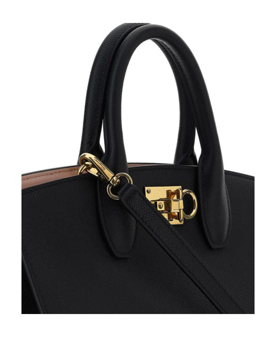 Ferragamo Studio Box Leather Shoulder Bag In Black