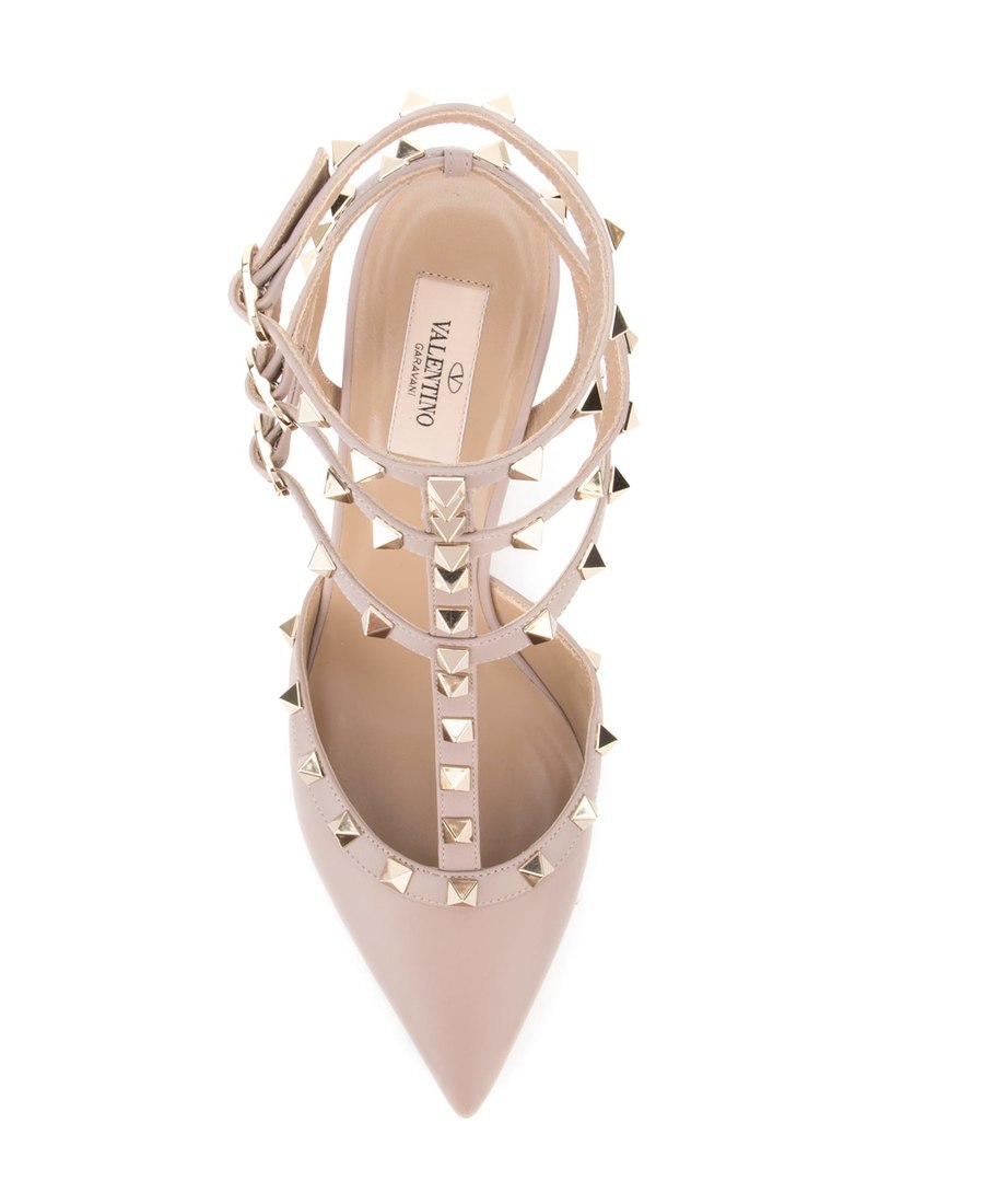 Valentino Rockstud-embellished Pointed Pumps In Nude