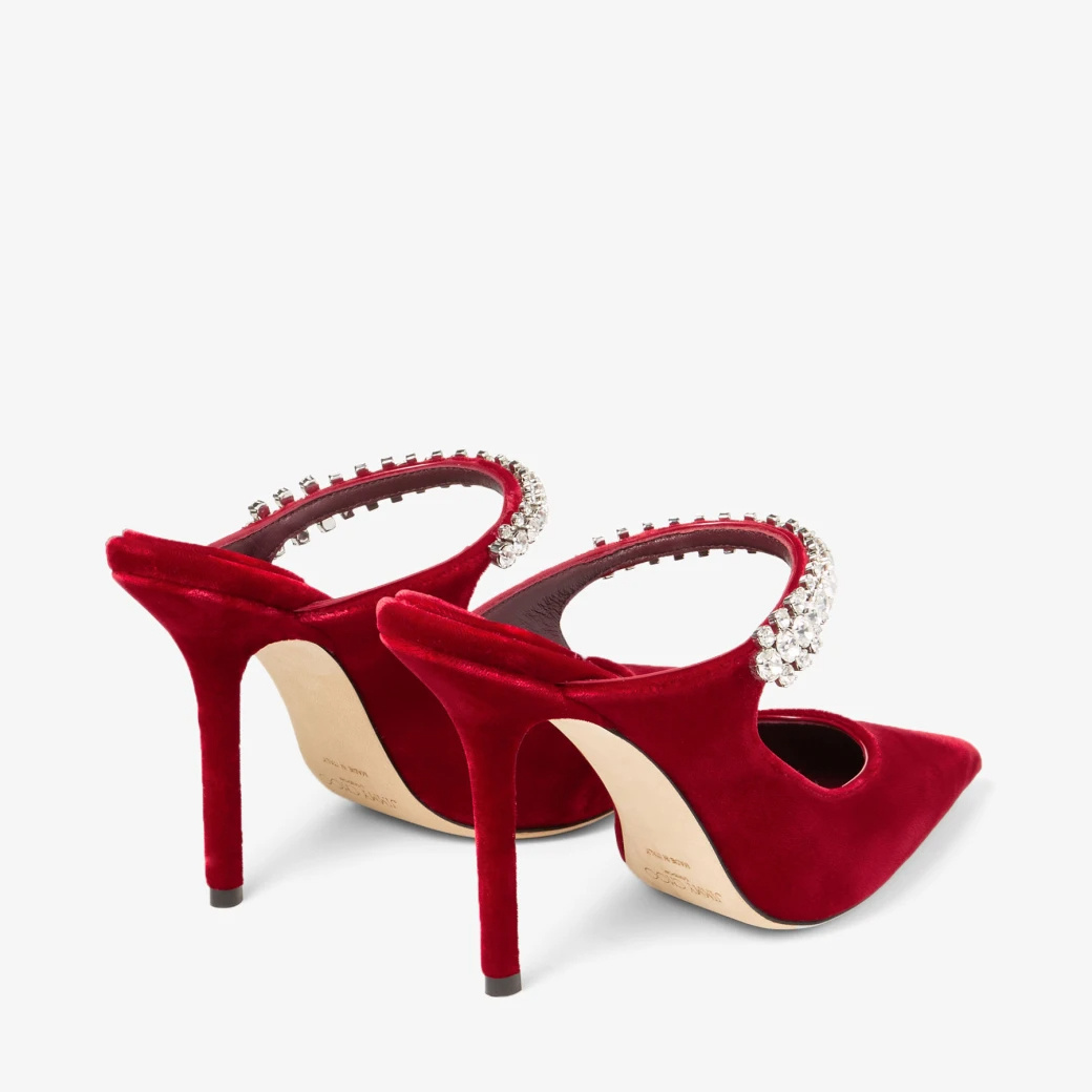 Jimmy Choo 100mm Bing Embellished Velvet Mule Pumps In Red
