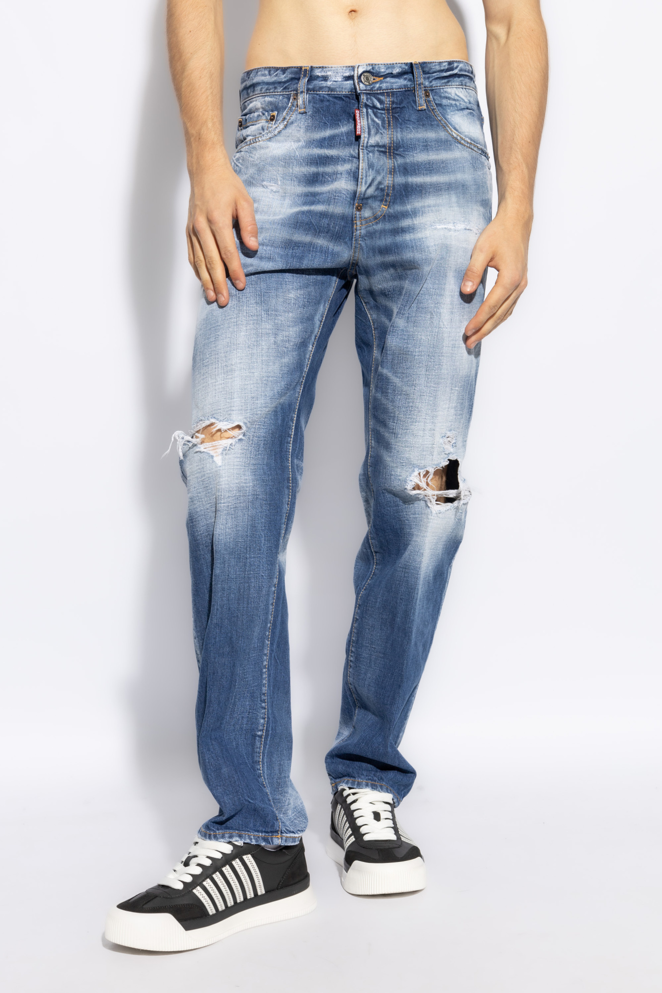 Dsquared2 Ripped Straight-leg Jeans In Blue