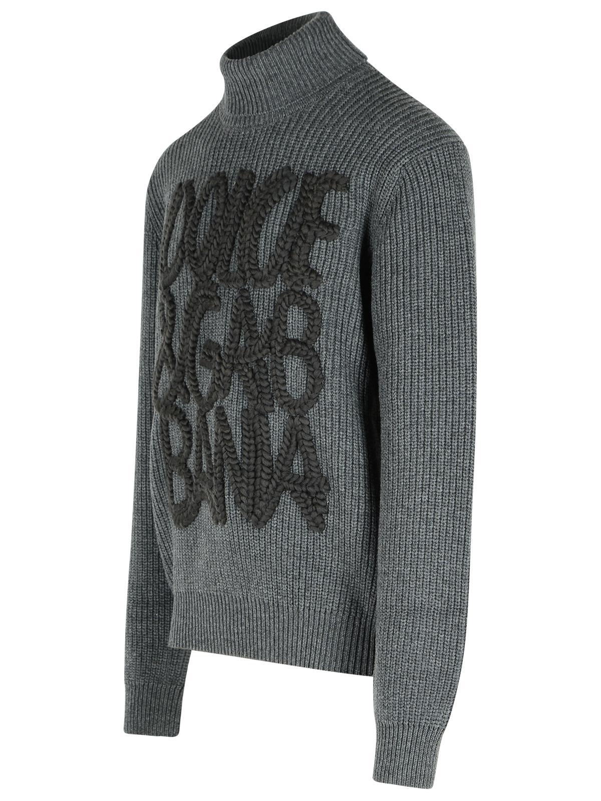 Dolce & Gabbana Ribbed Texture Wool Turtleneck Sweater In Gray