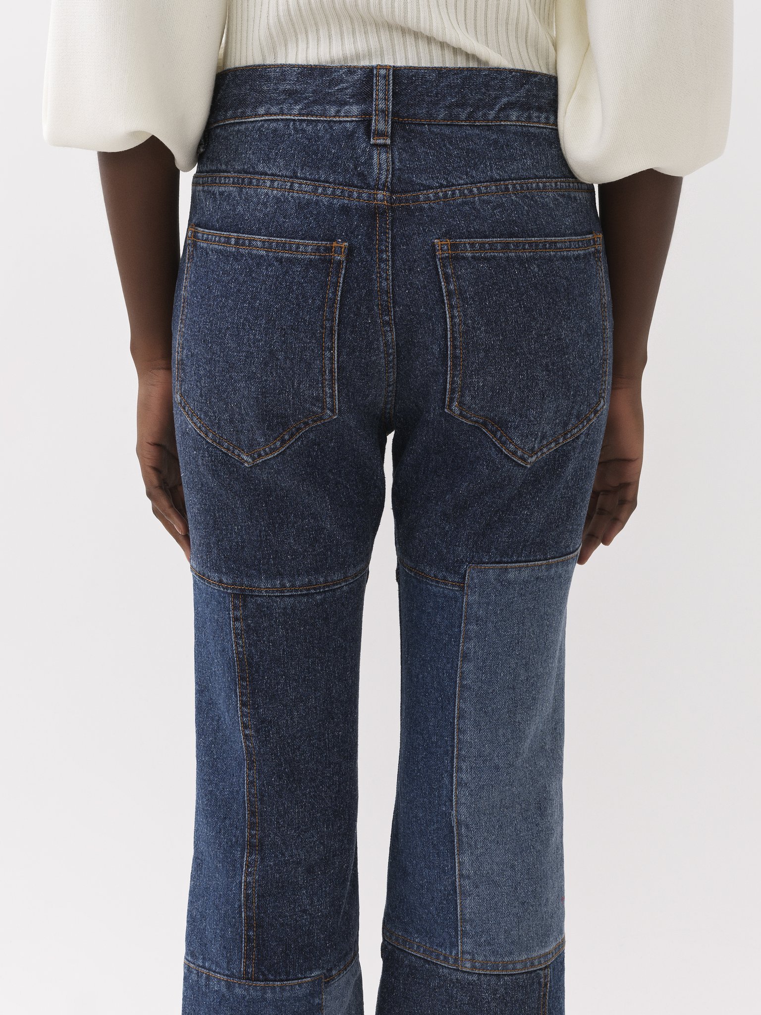Chloé Patchwork Cropped Flared Jeans In Black
