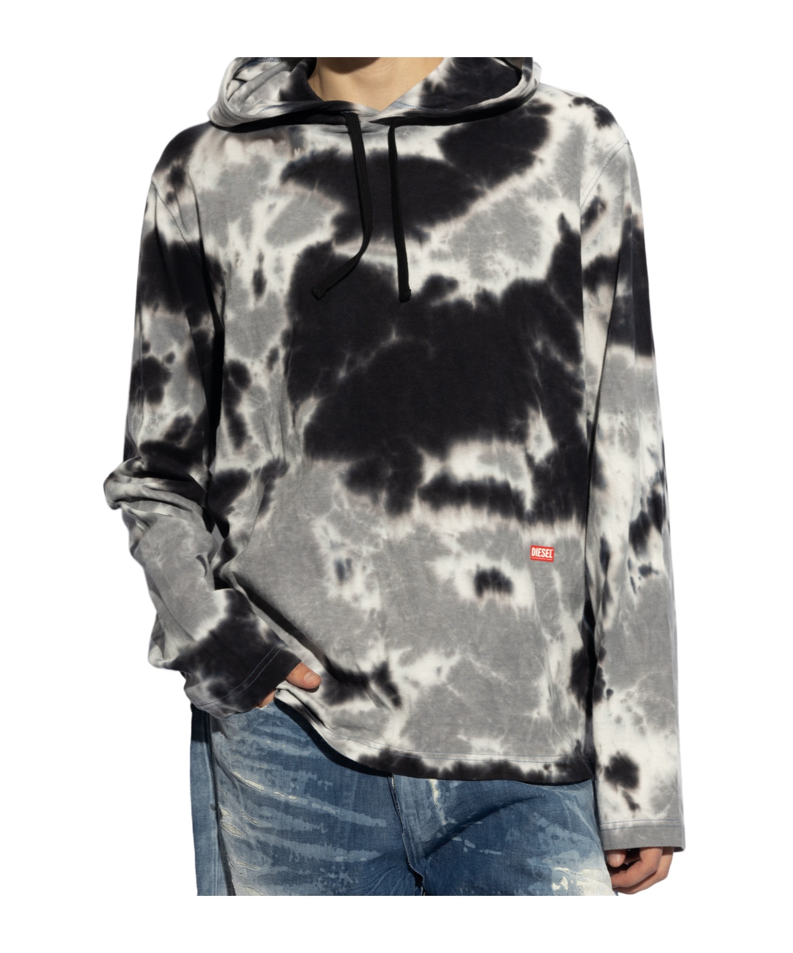 Diesel Hoodie In Tie-dye Jersey In Gray