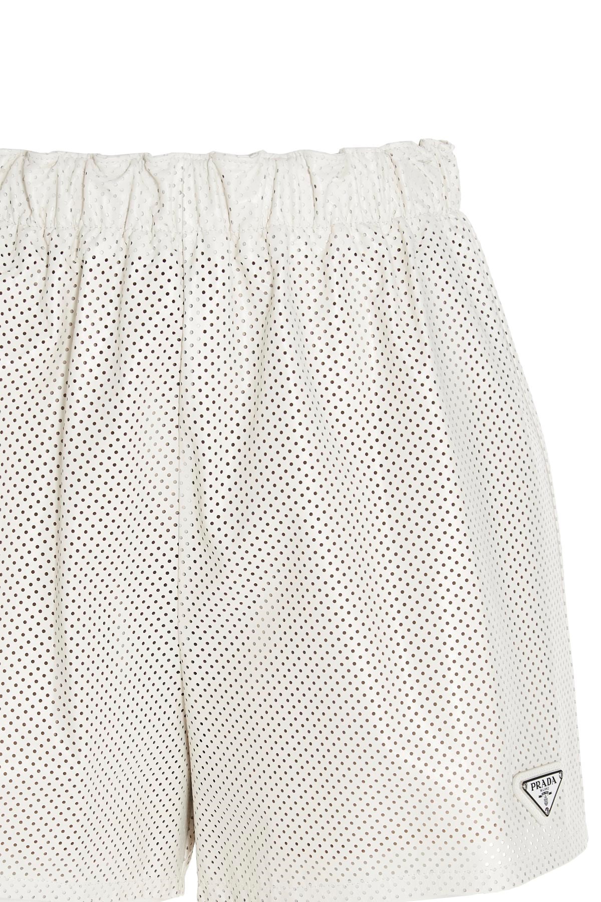 Prada High-waisted Logo-plaque Shorts In White