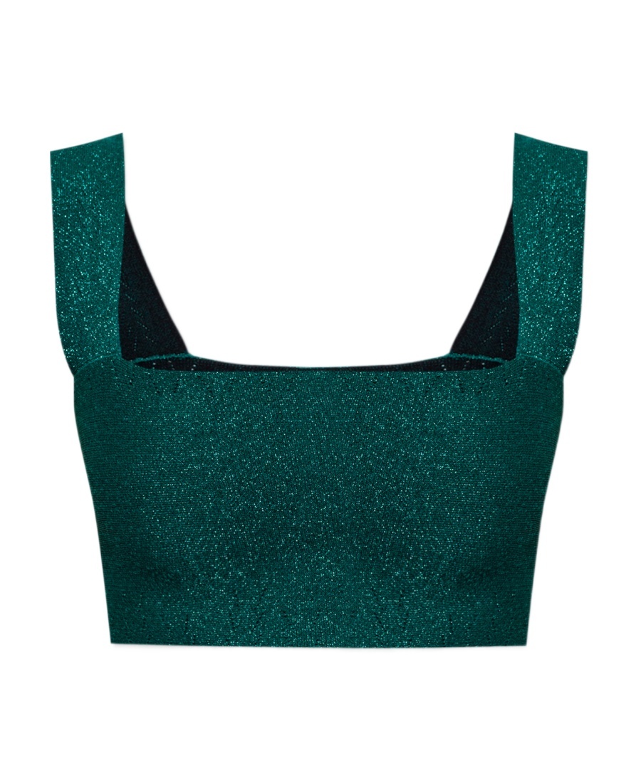 Victoria Beckham Metallic Cropped Top In Green