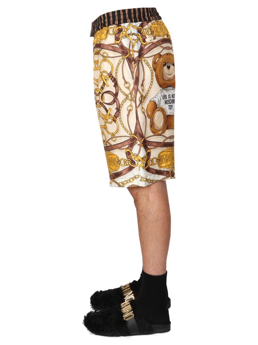 Moschino "teddy" Graphic Print Bermuda Shorts With Side Pockets In Nude