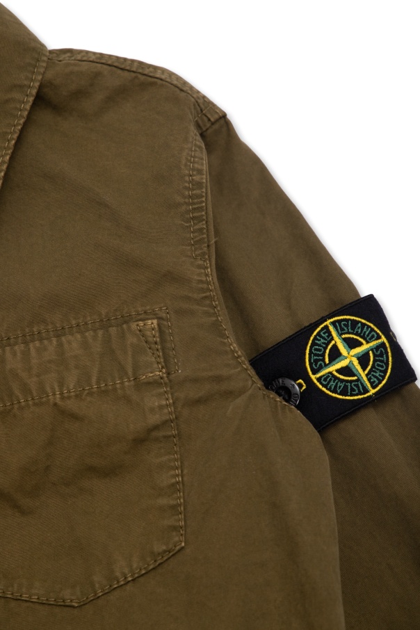 Stone Island Compass-patch Cotton Jacket In Green
