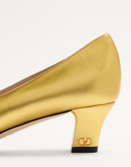 Valentino Garavani Bowow Pumps In Laminated Nappa 45mm Woman Gold 39.5 In Golden