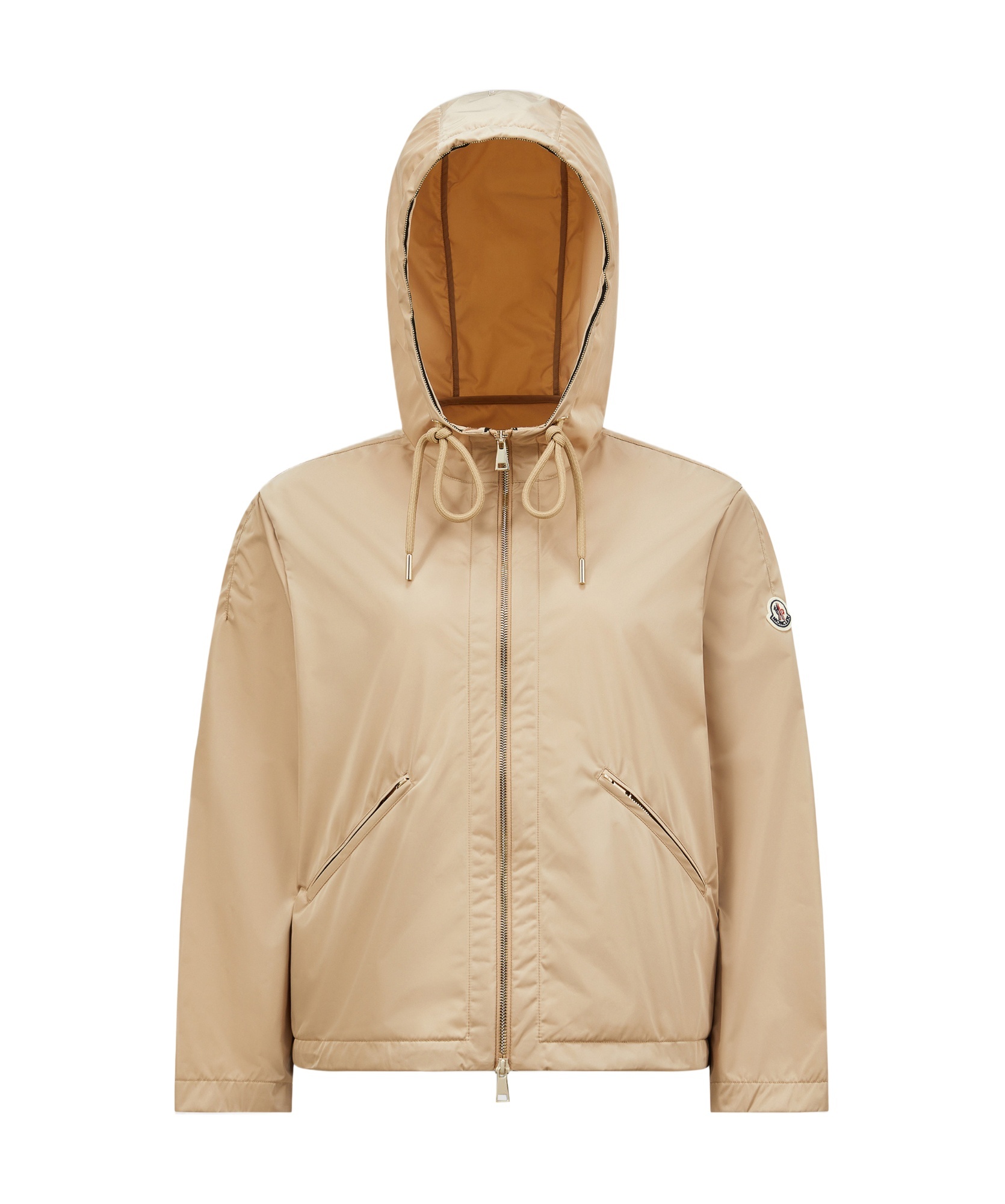 Moncler Cassiopea Hooded Polyester Jacket Drawstring Pockets In Brown