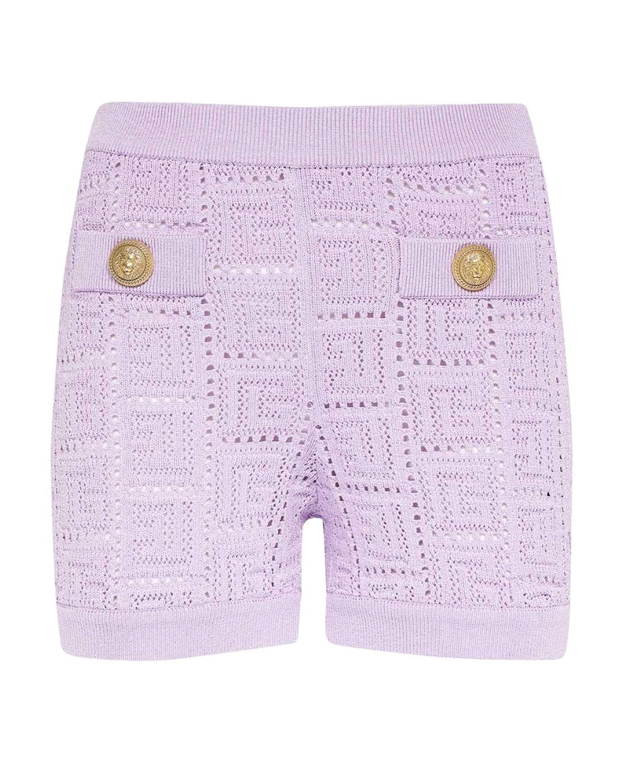Balmain Monogram Knit Shorts In Purple