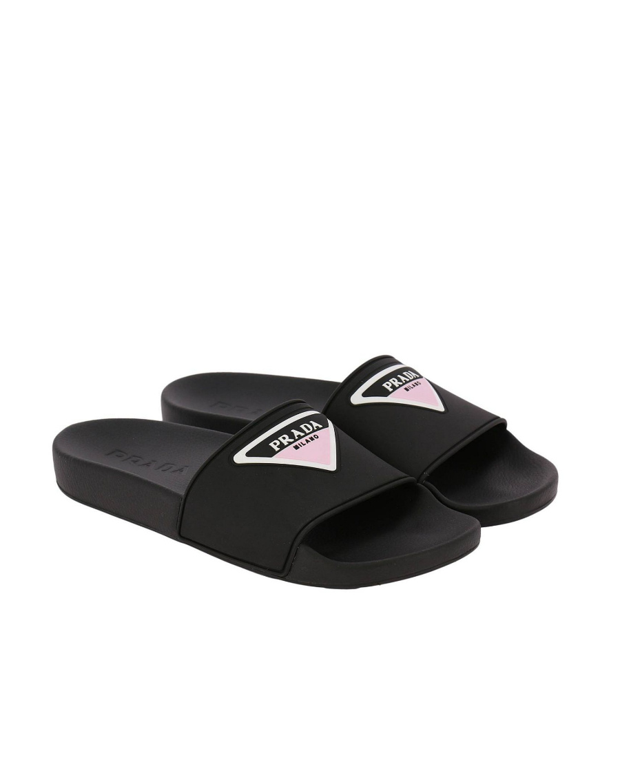 Prada Logo Flip-flops In Black