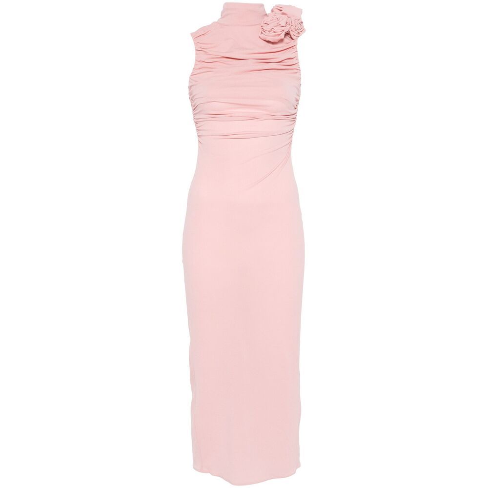 Magda Butrym Rosette Stretch-silk Maxi Dress In Pink
