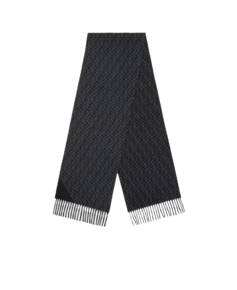 FENDI FF-MOTIF KNITTED FRINGE-TRIM SCARF 