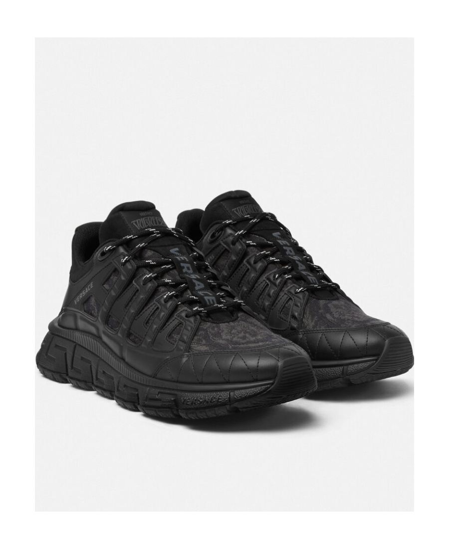 Versace Trigreca Sneakers With Baroque Jacquard Motif In Black