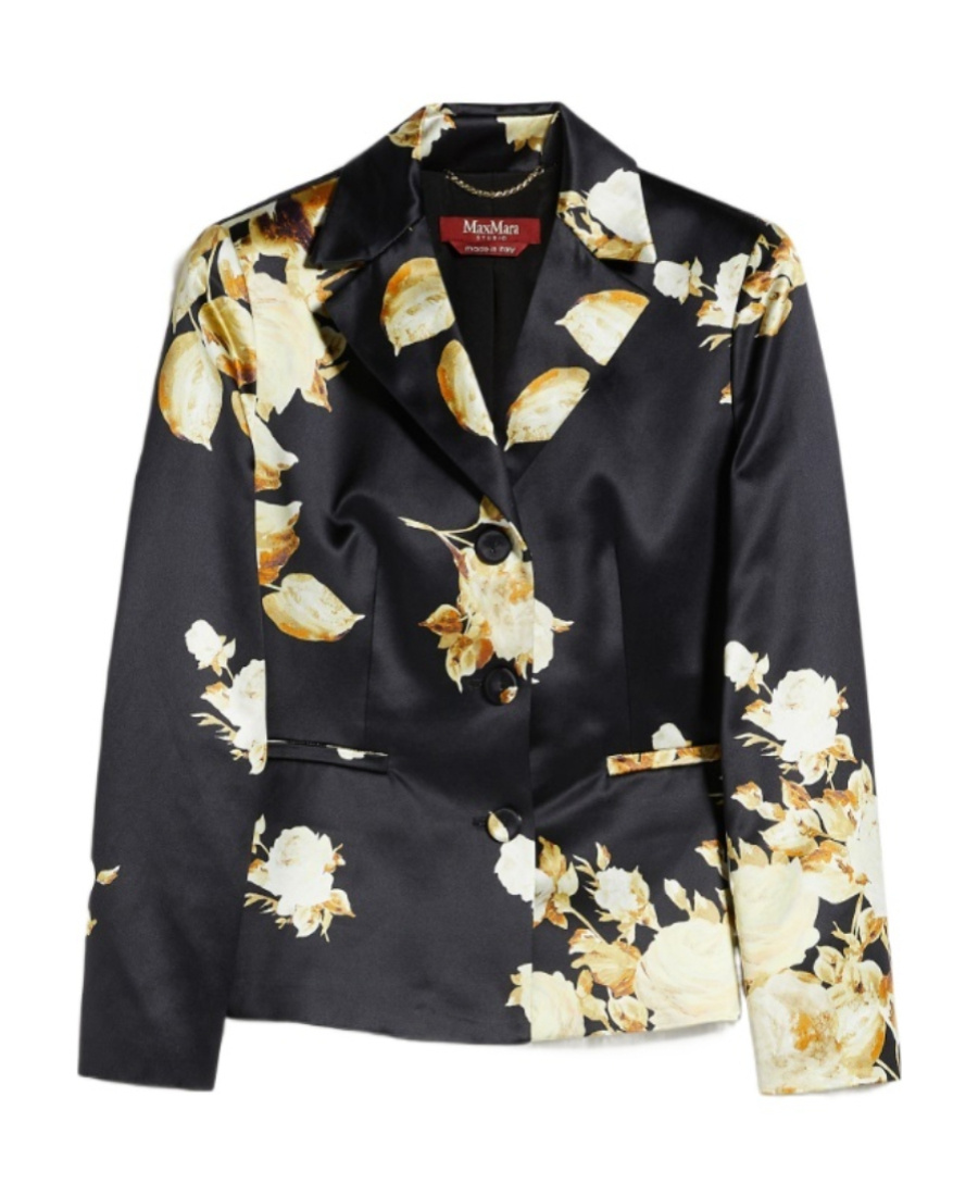 Max Mara Printed Duchess Suit Jacket In Black