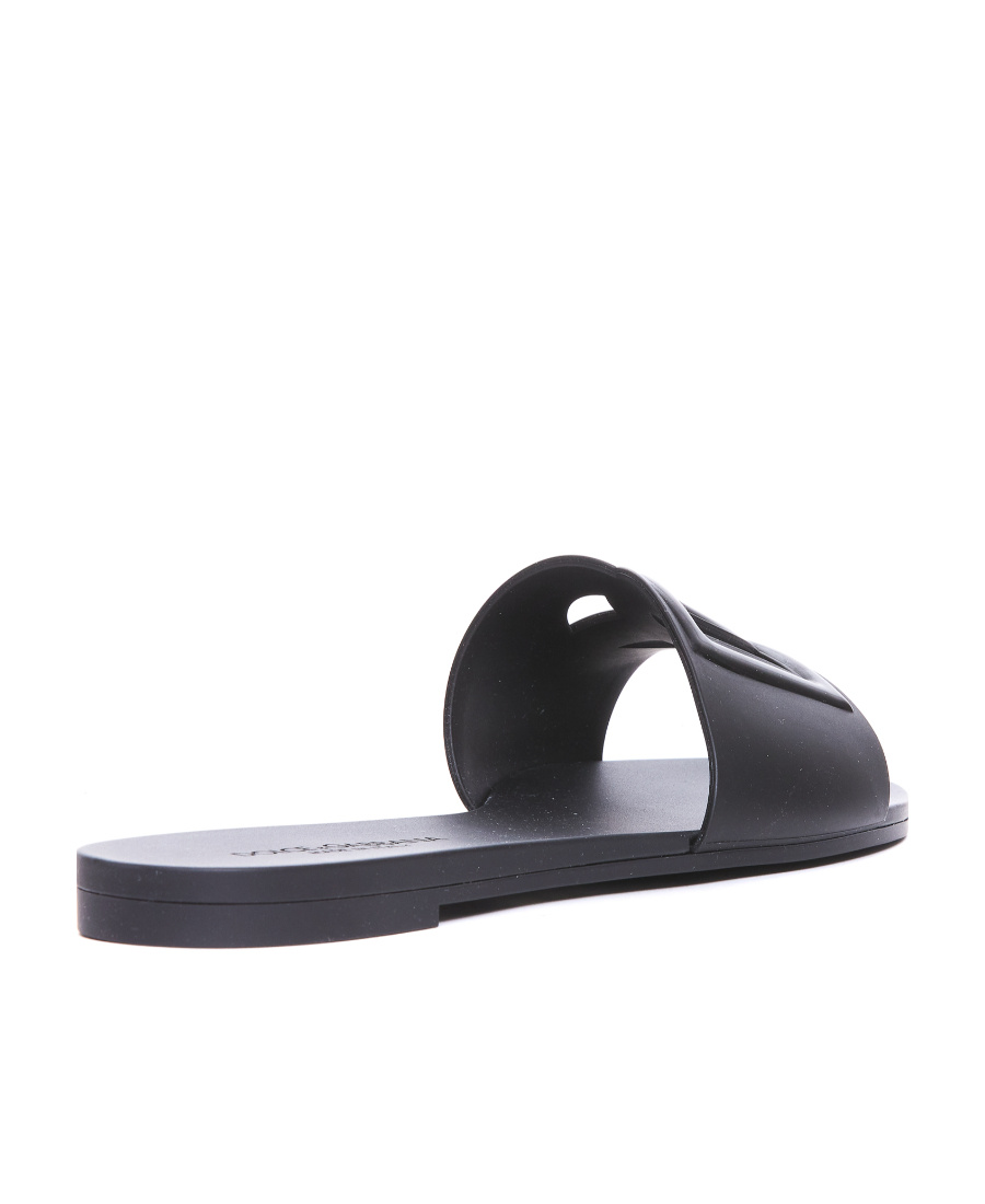 Dolce & Gabbana Logo-embossed Cut-out Slides In Black
