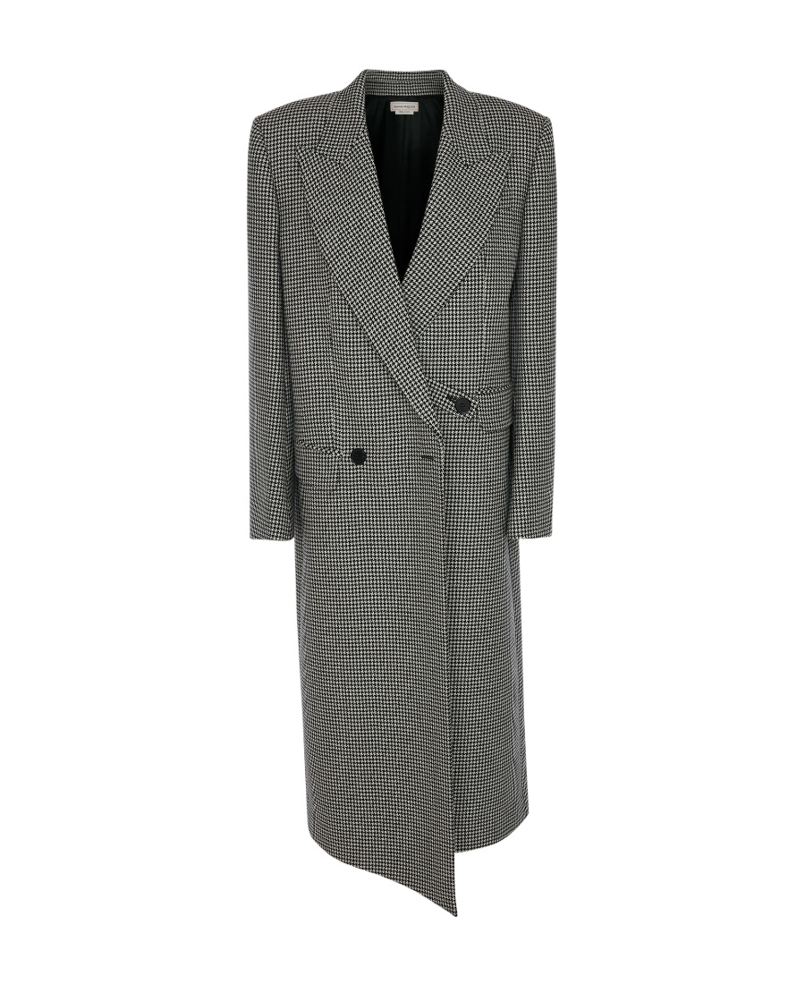 Alexander Mcqueen Houndstooth-pattern Peacoat In Gray