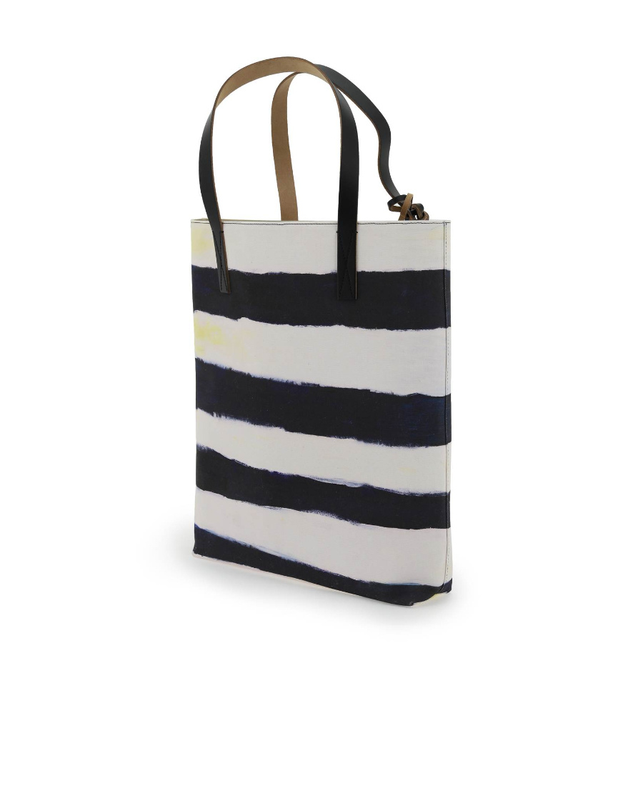 Marni Printed Cotton Tote Bag In Black