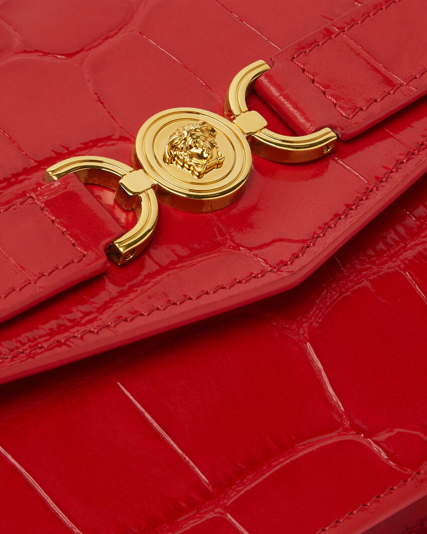 Versace Medusa Head Leather Clutch Bag In Red