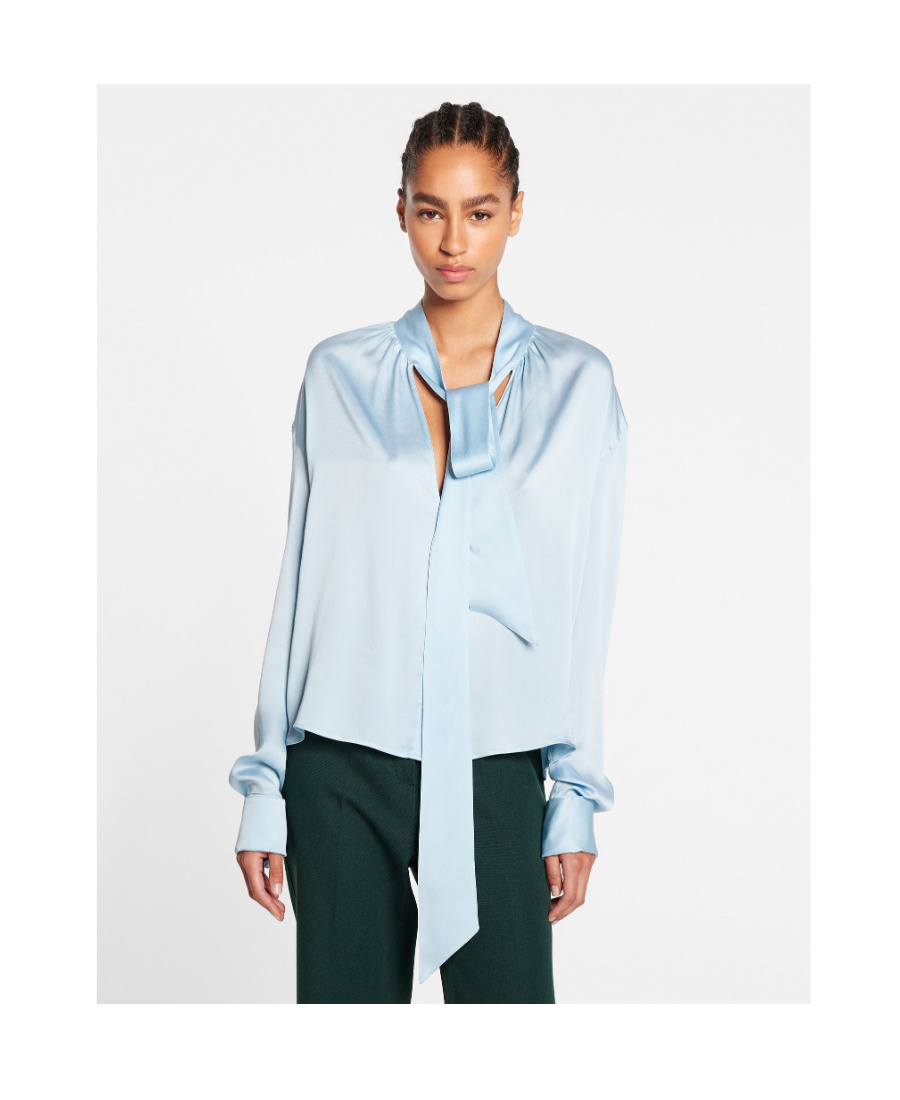 Lanvin Satin Top Sleeves Bow Detail In Blue