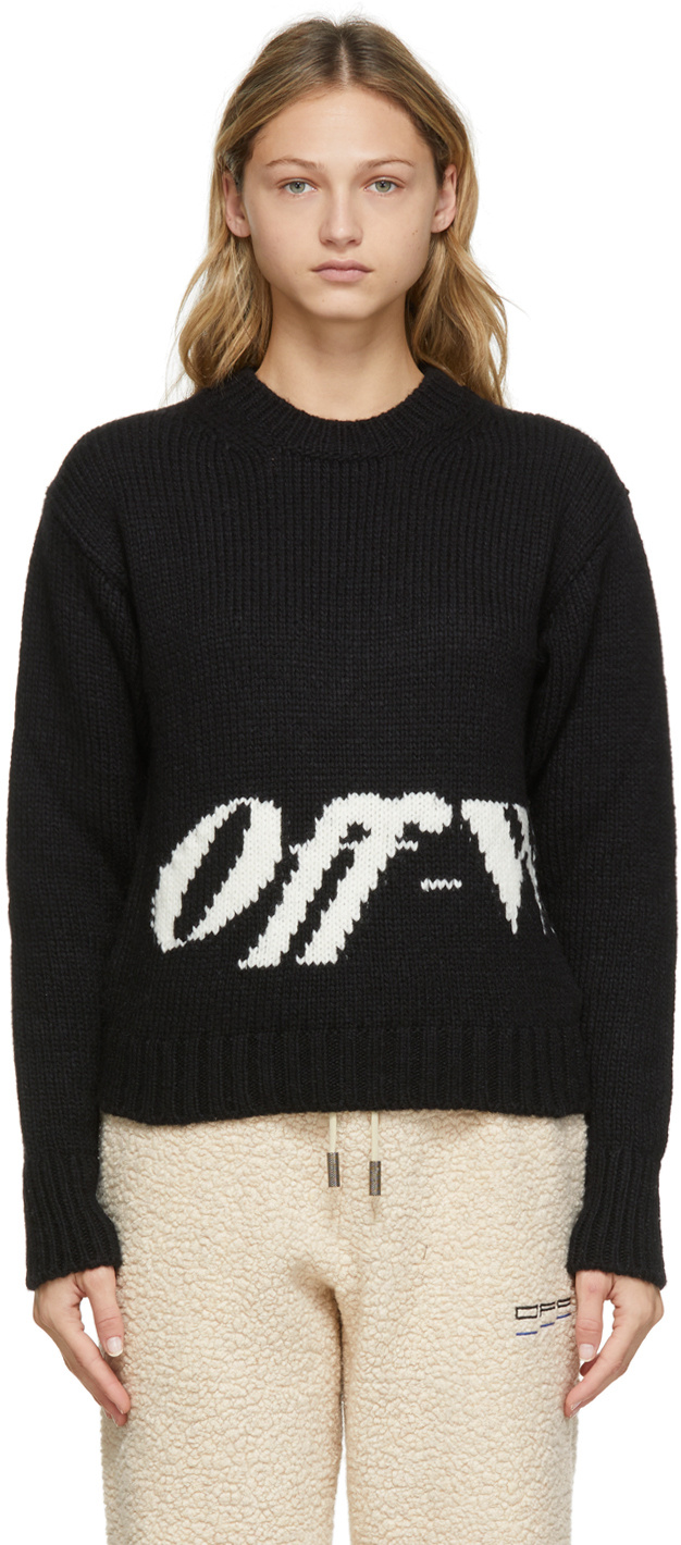 Off-white Off White Knt Swtr Cn Ls Logo Intrsa Wl In Black