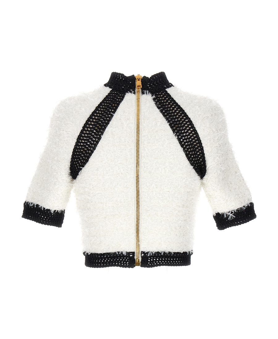 Balmain Button-embellished Tweed Crop Top In White