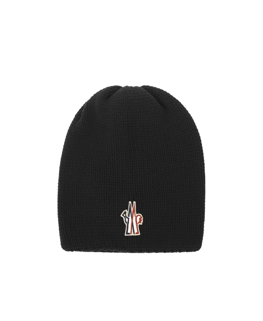 Moncler Logo-embroidered Virgin Wool Beanie In Black
