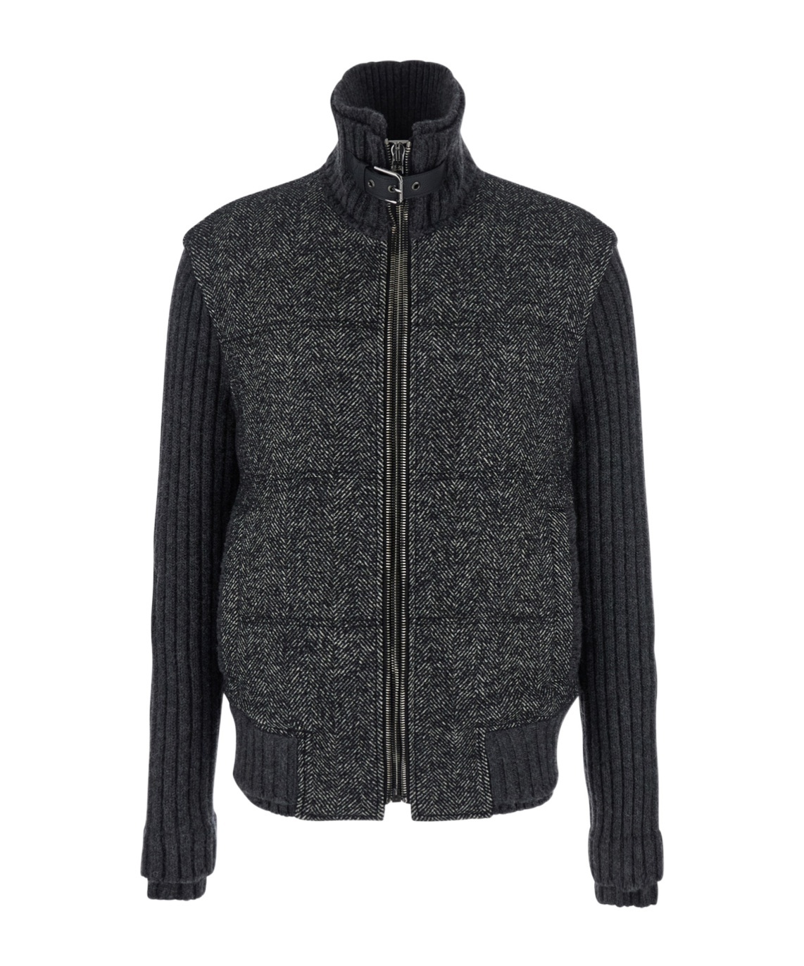 Dolce & Gabbana Herringbone-pattern Ribbed-knit Bomber Jacket In Gray