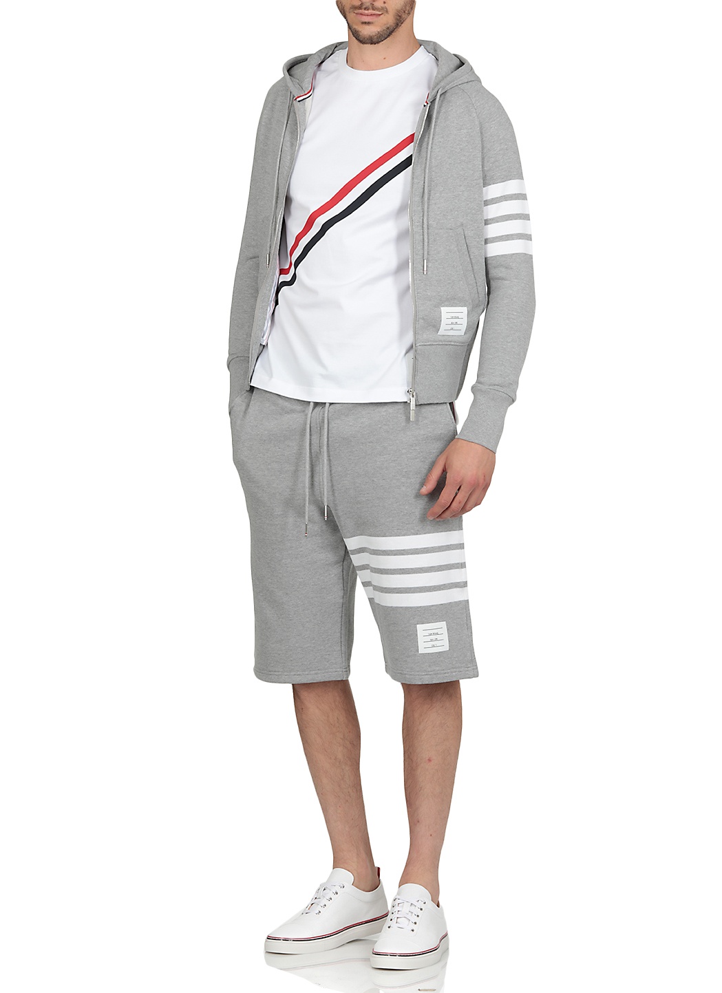 Thom Browne Printed Rwb Stripe Cotton Jersey T-shirt In White