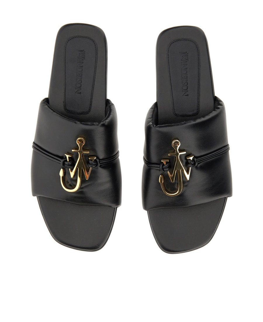 Jw Anderson J. W.anderson Solid Color Faux Leather Sandals With Golden Detail In Black