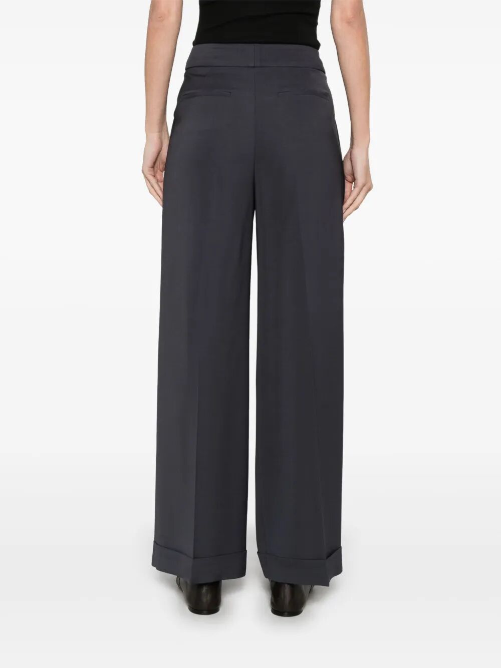Peserico Viscose Cady Stretch Wide Leg Trousers In Black